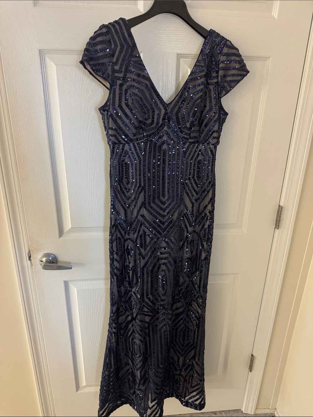 R&M Richards Navy Sequin Maxi Dress